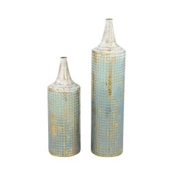Coupon 😀 Set of 2 Turquoise Metal Rustic Vase, 25", 18" by Ivory and Iris 🔔