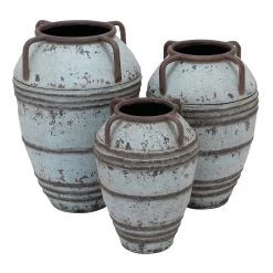 Deals 😉 Set of 3 Blue Metal Rustic Vase, 26", 23", 19" by Ivory and Iris 🧨