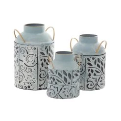 Hot Sale 🔔 Set of 3 Blue Metal Farmhouse Vase, 9", 11", 13" by Ivory and Iris 😍