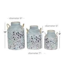 Hot Sale 🔔 Set of 3 Blue Metal Farmhouse Vase, 9", 11", 13" by Ivory and Iris 😍 -Cheap Ivory and Iris Store D494203S 8