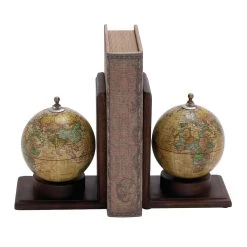 Promo ✔️ 8" Rustic Brown Wood Globe Bookends by Ivory and Iris 🌟