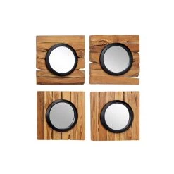 Best reviews of π₯° Set of 4 Brown Teak Wood Rustic Floral Wall Mirror, 18" x 18" by Ivory and Iris βοΈ
