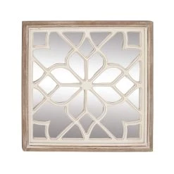 Budget βοΈ White Vintage Wood Wall Mirror, 30" x 30" by Ivory and Iris π