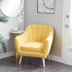 Discount 😀 Yellow Polyester and Wood Modern Accent Chair, 32" x 30" x 28" by Ivory and Iris 👍 -Cheap Ivory and Iris Store D494554S 9