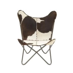 Cheap 👍 White Cow Hide Leather and Iron Rustic Accent Chair, 36" x 29" x 30" by Ivory and Iris 💯