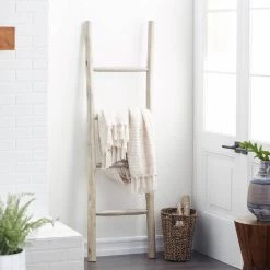 Best reviews of 👏 59" White Teak Wood Natural Ladder by Ivory and Iris ⭐ -Cheap Ivory and Iris Store D494622S 7