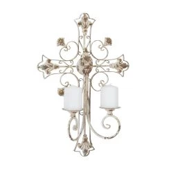 Outlet 🥰 White Iron French Country Wall Sconce, 24" x 17" x 5" by Ivory and Iris 🤩 10 Outlet 🥰 White Iron French Country Wall Sconce, 24" x 17" x 5" by Ivory and Iris 🤩 -Cheap Ivory and Iris Store D495489S 3