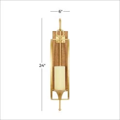 Buy 🤩 Glam Gold Metal and Wood Wall Sconce, 24" x 6" x 8" by Ivory and Iris 🌟 -Cheap Ivory and Iris Store D495495S 8