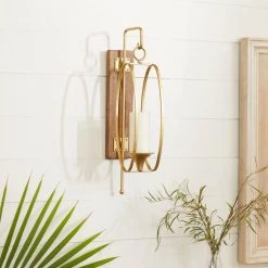 Buy 🤩 Glam Gold Metal and Wood Wall Sconce, 24" x 6" x 8" by Ivory and Iris 🌟 -Cheap Ivory and Iris Store D495495S 9