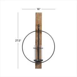 Best Pirce ⭐ Farmhouse Brown Wood And Metal Wall Candle Holder, 28" x 16" x 6" by Ivory and Iris 🥰 -Cheap Ivory and Iris Store D495511S 7