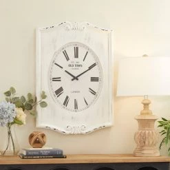 Discount 🌟 White Wood Farmhouse Wall Clock, 31" x 22" x 4" by Ivory and Iris 🔥 -Cheap Ivory and Iris Store D495765S 9