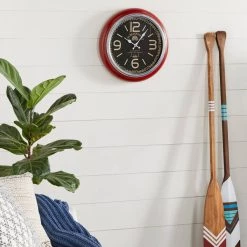 New ✔️ Red Vintage Metal Wall Clock, 17" x 17" by Ivory and Iris 👍 -Cheap Ivory and Iris Store D495817S 9