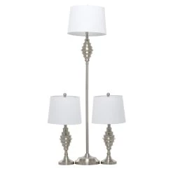 Promo π Set of 3 Silver Iron Coastal Table Lamp, 59" x 10" x 10" by Ivory and Iris π