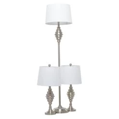 Promo 👏 Set of 3 Silver Iron Coastal Table Lamp, 59" x 10" x 10" by Ivory and Iris 👏 -Cheap Ivory and Iris Store D495994S 7