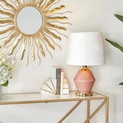 Best Pirce ⌛ Pink Polyester Glam Table Lamp, 20" x 13" x 13" by Ivory and Iris ✨ -Cheap Ivory and Iris Store D496004S 9