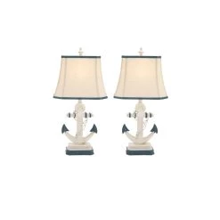Best reviews of 🛒 Set of 2 Blue Polystone Nautical Table Lamp, 28" by Ivory and Iris 🎉 -Cheap Ivory and Iris Store D496018S 13