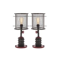 Best deal 💯 Set of 2 Red Metal Industrial Accent Lamp, 21" by Ivory and Iris 🧨 -Cheap Ivory and Iris Store D496052S 7