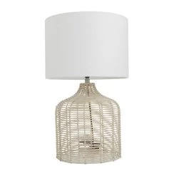 Deals ⭐ Beige Linen Coastal Table Lamp, 25" x 15" x 15" by Ivory and Iris 💯