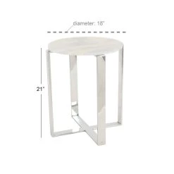 Outlet 😍 21" White Marble & Stainless Steel Modern Accent Table by Ivory and Iris 🔥 -Cheap Ivory and Iris Store D496267S 5