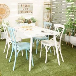 Flash Sale 👍 White Aluminum Farmhouse Outdoor Dining Table, 30" x 59" x 28" by Ivory and Iris 🥰 -Cheap Ivory and Iris Store D496275S 10