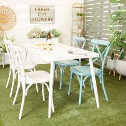 Flash Sale 👍 White Aluminum Farmhouse Outdoor Dining Table, 30" x 59" x 28" by Ivory and Iris 🥰 -Cheap Ivory and Iris Store D496275S 12