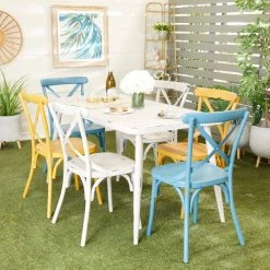 Flash Sale 👍 White Aluminum Farmhouse Outdoor Dining Table, 30" x 59" x 28" by Ivory and Iris 🥰 -Cheap Ivory and Iris Store D496275S 7