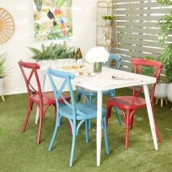 Flash Sale 👍 White Aluminum Farmhouse Outdoor Dining Table, 30" x 59" x 28" by Ivory and Iris 🥰 -Cheap Ivory and Iris Store D496275S 8