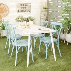 Flash Sale 👍 White Aluminum Farmhouse Outdoor Dining Table, 30" x 59" x 28" by Ivory and Iris 🥰 -Cheap Ivory and Iris Store D496275S 9
