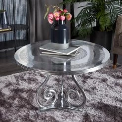 Discount 🛒 31" Silver Aluminum Traditional Coffee Table by Ivory and Iris ✨ -Cheap Ivory and Iris Store D496288S 10