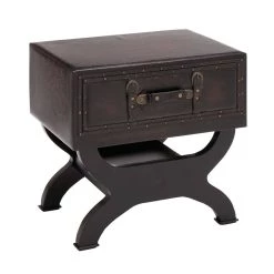 Flash Sale 👏 Brown Wood and Faux Leather Traditional Accent Table, 22" x 22" x 16" by Ivory and Iris 😉 -Cheap Ivory and Iris Store D496296S 3