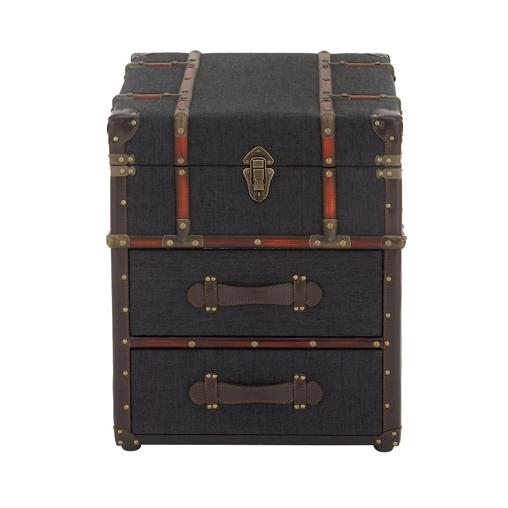 Budget π Blue Wood and Linen Traditional Accent Table, 22" x 18" x 18" by Ivory and Iris π 1 Budget π Blue Wood and Linen Traditional Accent Table, 22" x 18" x 18" by Ivory and Iris π