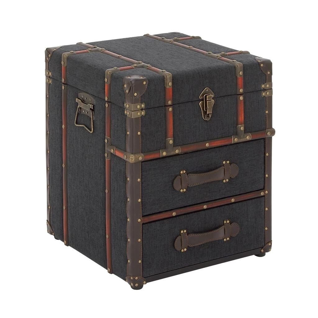 Budget π Blue Wood and Linen Traditional Accent Table, 22" x 18" x 18" by Ivory and Iris π 2 Budget π Blue Wood and Linen Traditional Accent Table, 22" x 18" x 18" by Ivory and Iris π - Image 2