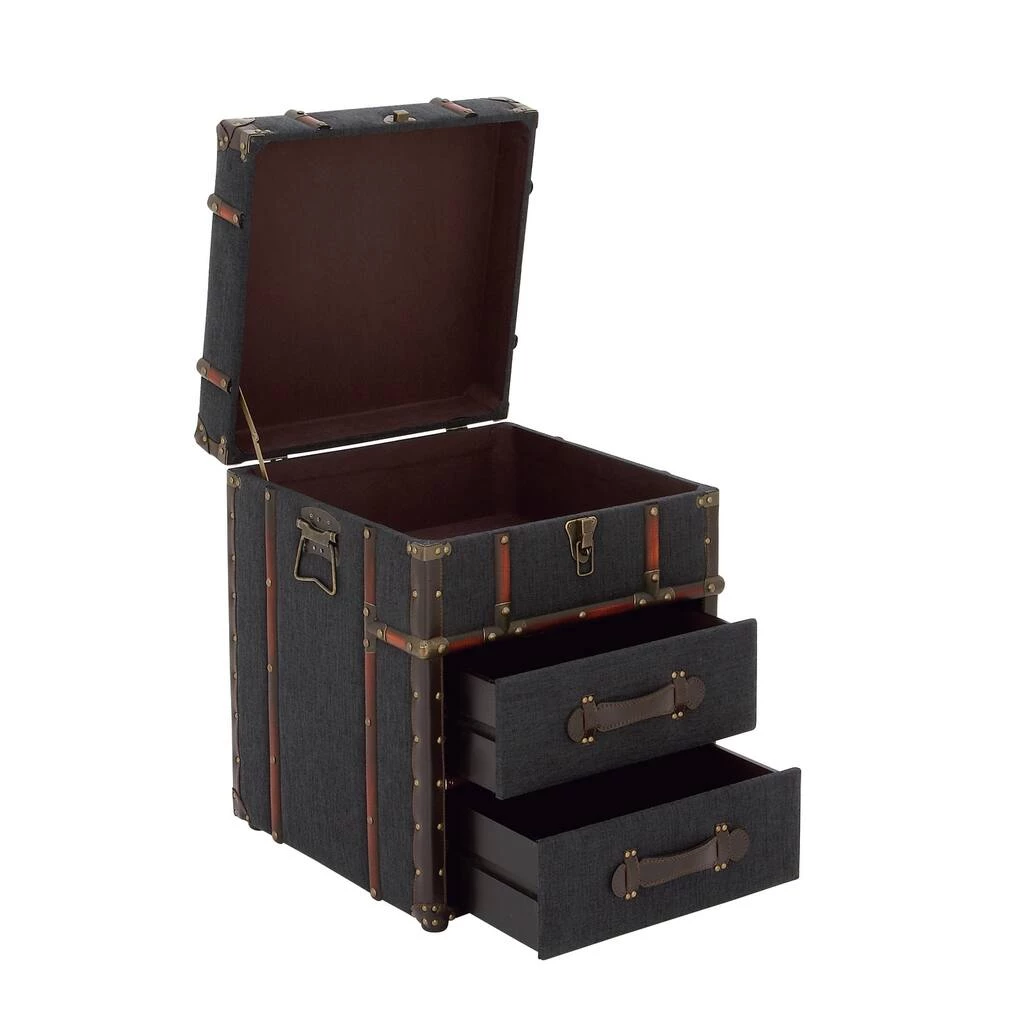 Budget π Blue Wood and Linen Traditional Accent Table, 22" x 18" x 18" by Ivory and Iris π 3 Budget π Blue Wood and Linen Traditional Accent Table, 22" x 18" x 18" by Ivory and Iris π - Image 3