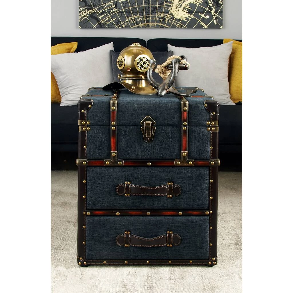 Budget π Blue Wood and Linen Traditional Accent Table, 22" x 18" x 18" by Ivory and Iris π 6 Budget π Blue Wood and Linen Traditional Accent Table, 22" x 18" x 18" by Ivory and Iris π - Image 6