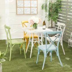 New 😀 White Aluminum Farmhouse Outdoor Dining Table, 30" x 28" x 28" by Ivory and Iris 🌟 -Cheap Ivory and Iris Store D496309S 7