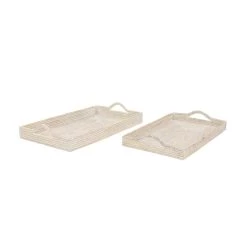 Top 10 🌟 Cream Wood Boho Style Tray Set by Ivory and Iris 💯