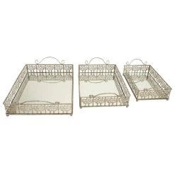 Outlet 🛒 Silver Metal Glam Tray Set by Ivory and Iris ⌛ -Cheap Ivory and Iris Store D496772S 3