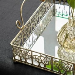 Outlet 🛒 Silver Metal Glam Tray Set by Ivory and Iris ⌛ -Cheap Ivory and Iris Store D496772S 4