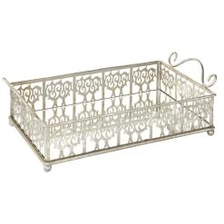 Outlet 🛒 Silver Metal Glam Tray Set by Ivory and Iris ⌛ -Cheap Ivory and Iris Store D496772S 6