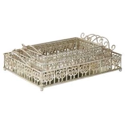 Outlet 🛒 Silver Metal Glam Tray Set by Ivory and Iris ⌛ -Cheap Ivory and Iris Store D496772S 7