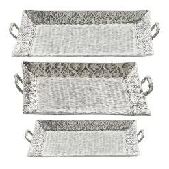 Discount 👏 3-Piece Silver Aluminum Traditional Tray Set by Ivory and Iris ⭐