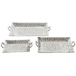 Discount 👏 3-Piece Silver Aluminum Traditional Tray Set by Ivory and Iris ⭐ -Cheap Ivory and Iris Store D496781S 4