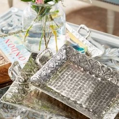 Discount 👏 3-Piece Silver Aluminum Traditional Tray Set by Ivory and Iris ⭐ -Cheap Ivory and Iris Store D496781S 7