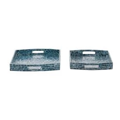 Best Pirce 👏 Blue Wood Coastal Tray Set by Ivory and Iris 😀 -Cheap Ivory and Iris Store D496795S 3