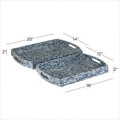 Best Pirce 👏 Blue Wood Coastal Tray Set by Ivory and Iris 😀 -Cheap Ivory and Iris Store D496795S 6