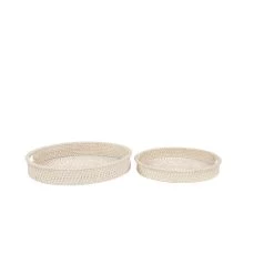 Budget ✔️ Set of 2" Cream Wood Boho Style Tray, 20", 16" by Ivory and Iris 💯 -Cheap Ivory and Iris Store D496818S 3