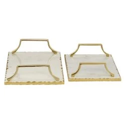 Promo 💯 Set of 2" Gold Ceramic Glam Tray, 16", 13" by Ivory and Iris ❤️ -Cheap Ivory and Iris Store D496824S 3