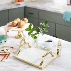 Promo 💯 Set of 2" Gold Ceramic Glam Tray, 16", 13" by Ivory and Iris ❤️ -Cheap Ivory and Iris Store D496824S 7