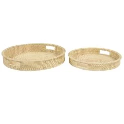 Best Pirce 💯 Set of 2" Light Brown Wood Boho Style Tray, 20", 16" by Ivory and Iris ✔️