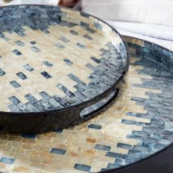 Best Sale 💯 Set of 3" Black 👩 Mother of Pearl Coastal Tray, 24", 20", 16" by Ivory and Iris 😍 -Cheap Ivory and Iris Store D496827S 10